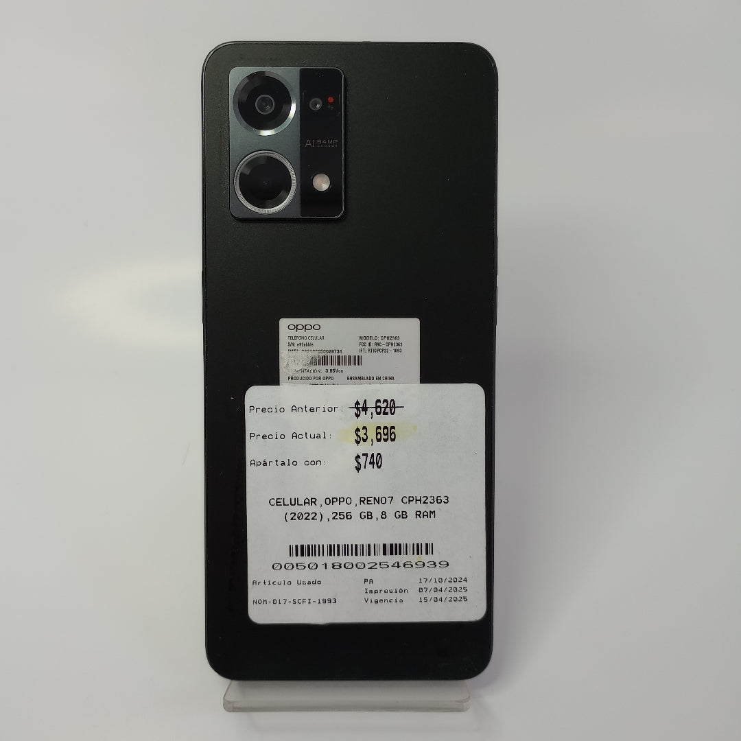 CELULAR OPPO  RENO7 CPH2363 (2022) 256 GB 8 GB RAM (SEMINUEVO)
