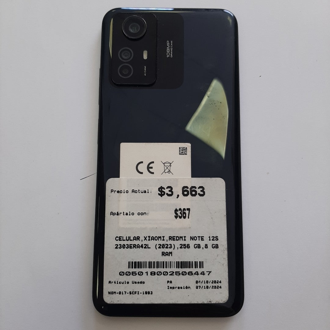 CELULAR XIAOMI REDMI NOTE 12S 2303ERA42L (2023) 256 GB 8 GB RAM (SEMINUEVO)