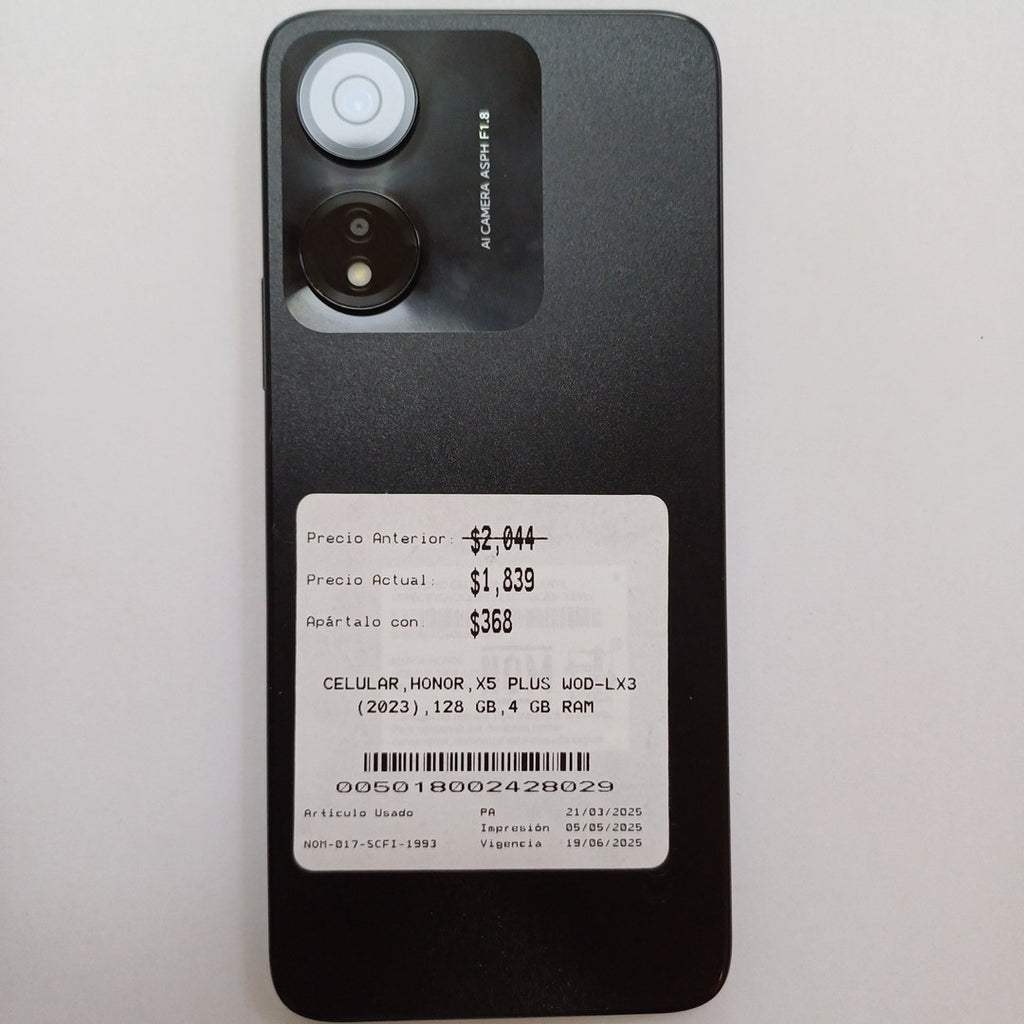 CELULAR HONOR X5 PLUS WOD-LX3 (2023) 128 GB 4 GB RAM (SEMINUEVO)