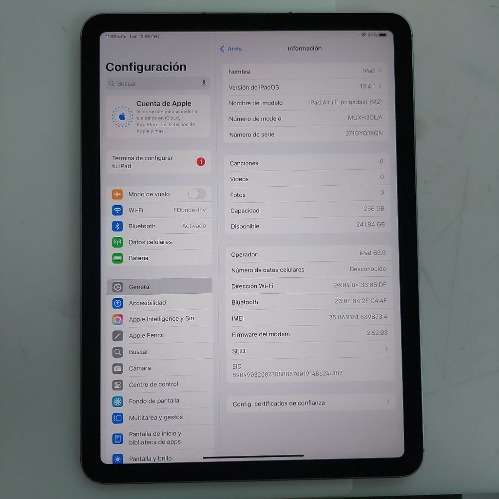 TABLETA APPLE IPAD AIR (M2) 11" A2903 (2024) 256 GB 8 GB RAM (SEMINUEVO)