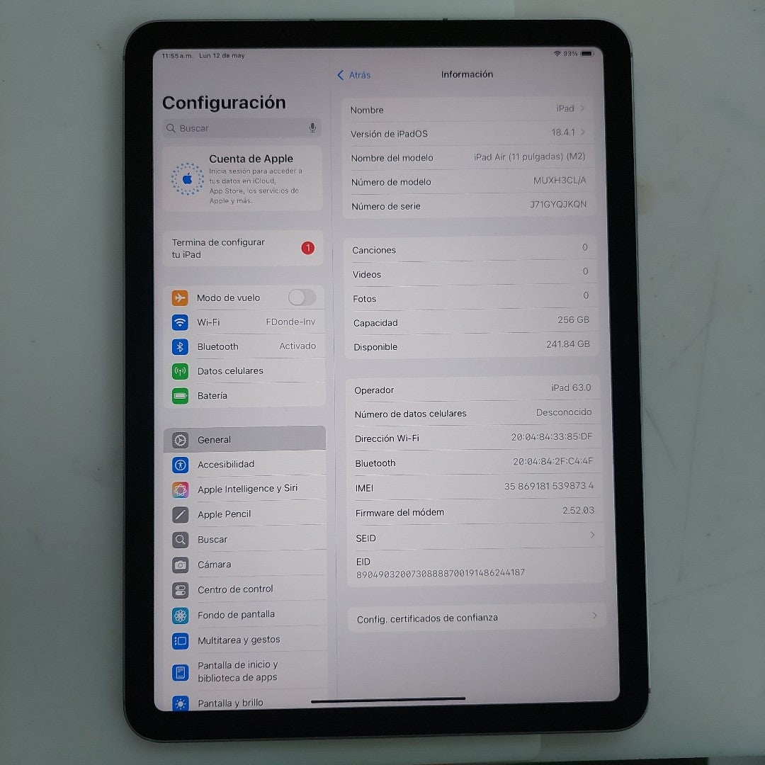 TABLETA APPLE IPAD AIR (M2) 11" A2903 (2024) 256 GB 8 GB RAM (SEMINUEVO)