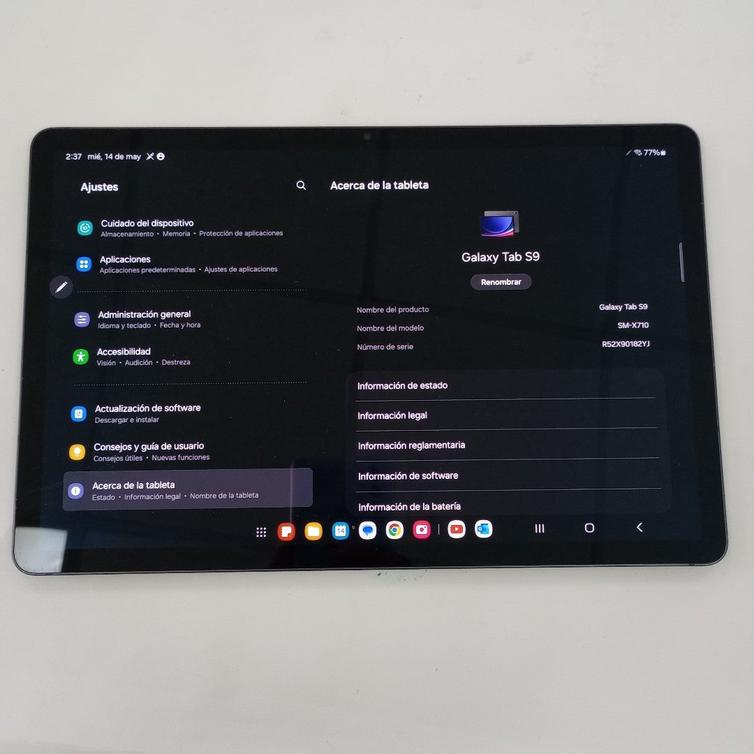 TABLETA SAMSUNG GALAXY TAB S9 SM-X710 (2023) 256 GB 12 GB RAM (SEMINUEVO)