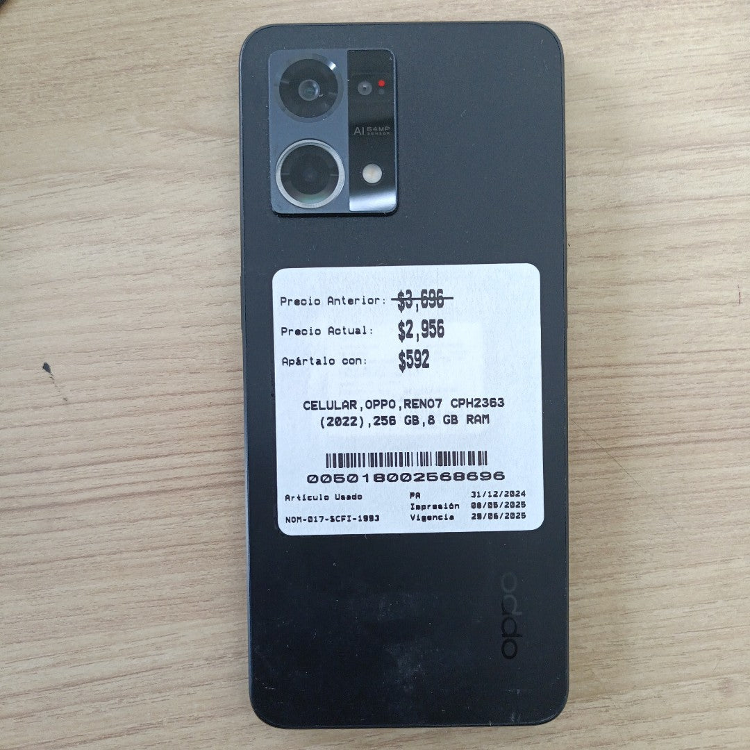 CELULAR OPPO  RENO7 CPH2363 (2022) 256 GB 8 GB RAM (SEMINUEVO)
