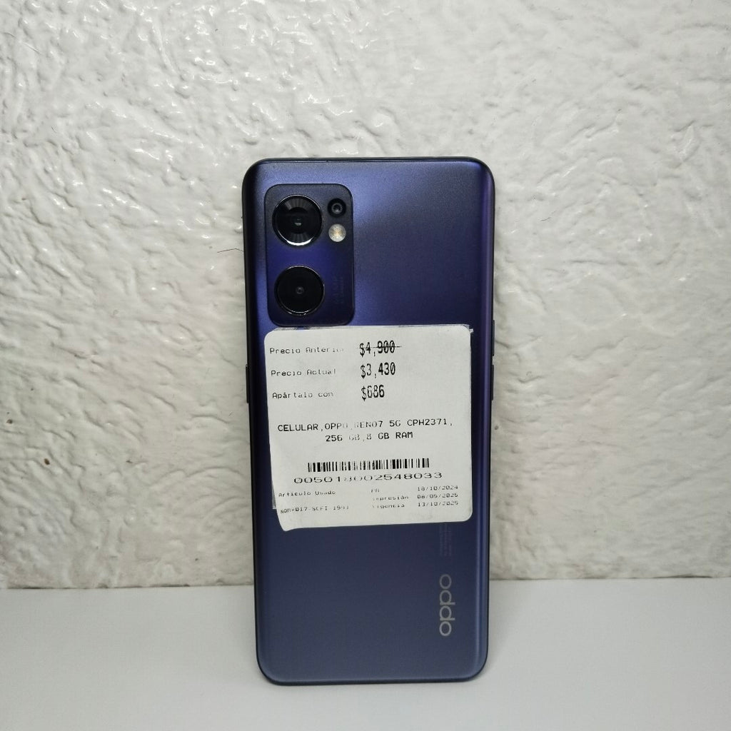 CELULAR OPPO  RENO7 5G CPH2371 256 GB 8 GB RAM (SEMINUEVO)
