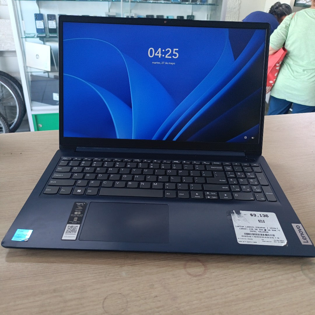 LAPTOP LENOVO IDEAPAD 1 15IGL7 (2022) 128 GB SSD 8 GB RAM (SEMINUEVO)