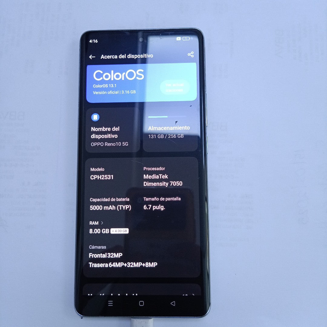 CELULAR OPPO  RENO10 5G CPH2531 (2023) 256 GB 8 GB RAM (SEMINUEVO)