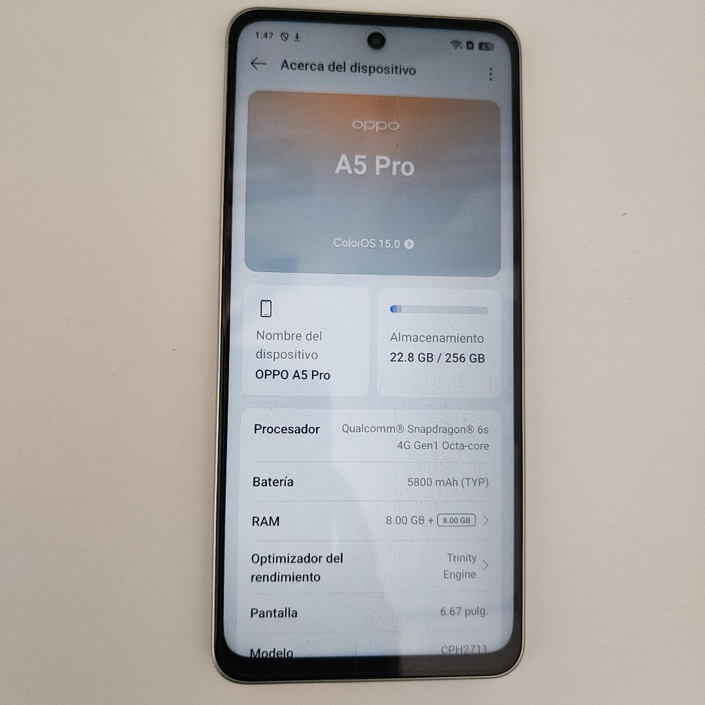 CELULAR OPPO  A5 PRO CPH2711 (2025) 256 GB 8 GB RAM (SEMINUEVO)