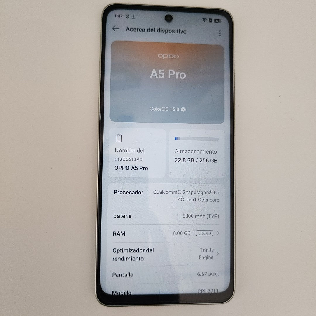 CELULAR OPPO  A5 PRO CPH2711 (2025) 256 GB 8 GB RAM (SEMINUEVO)