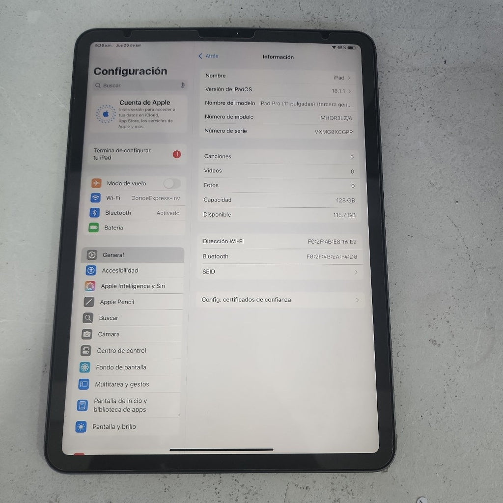 TABLETA APPLE IPAD PRO 3 11" A2377 128 GB 8 GB RAM (SEMINUEVO)