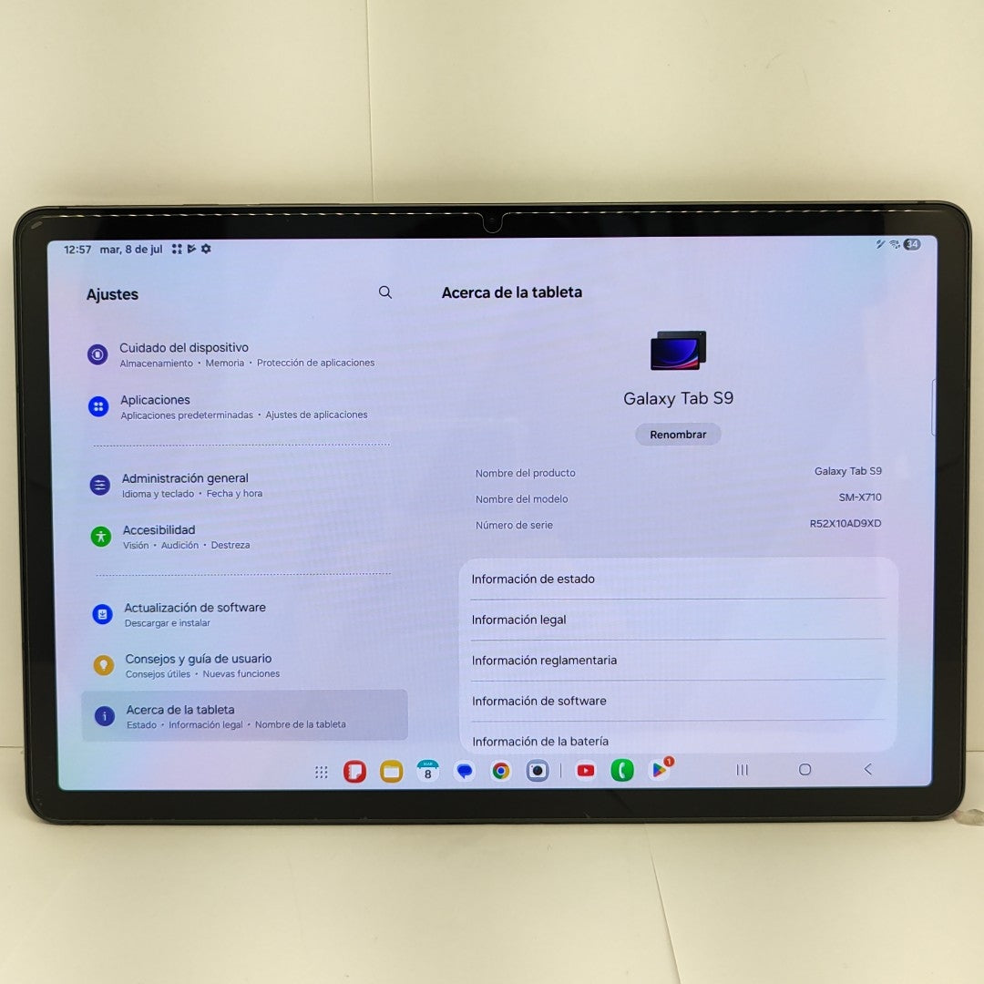 TABLETA SAMSUNG GALAXY TAB S9 SM-X710 (2023) 256 GB 12 GB RAM (SEMINUEVO)