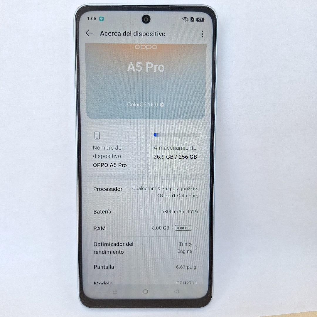 CELULAR OPPO  A5 PRO CPH2711 (2025) 256 GB 8 GB RAM (SEMINUEVO)