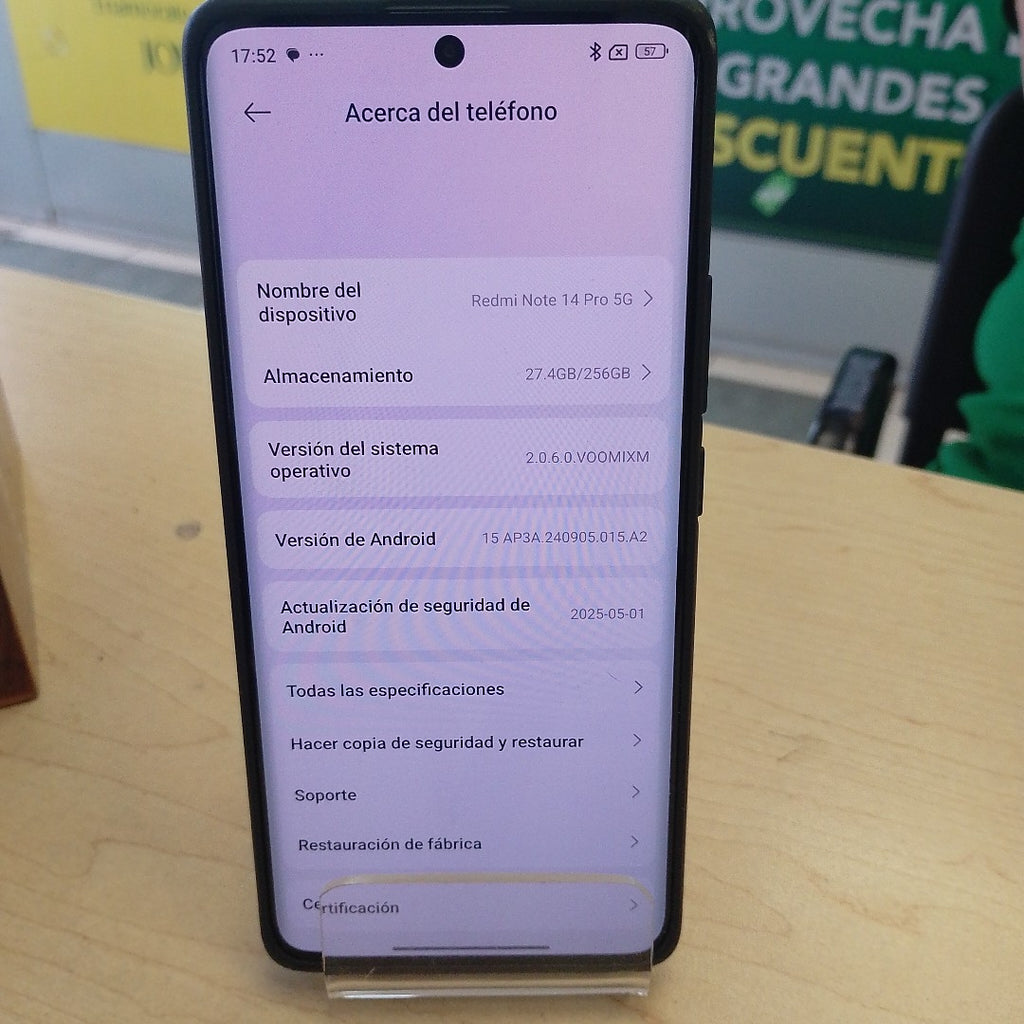 CELULAR XIAOMI REDMI NOTE 14 PRO 5G 24090RA29G (2025) 256 GB 8 GB RAM (SEMINUEVO)