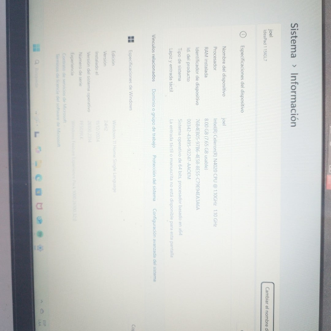 LAPTOP LENOVO IDEAPAD 1 15IGL7 (2024) 256 GB SSD 8 GB RAM (SEMINUEVO)