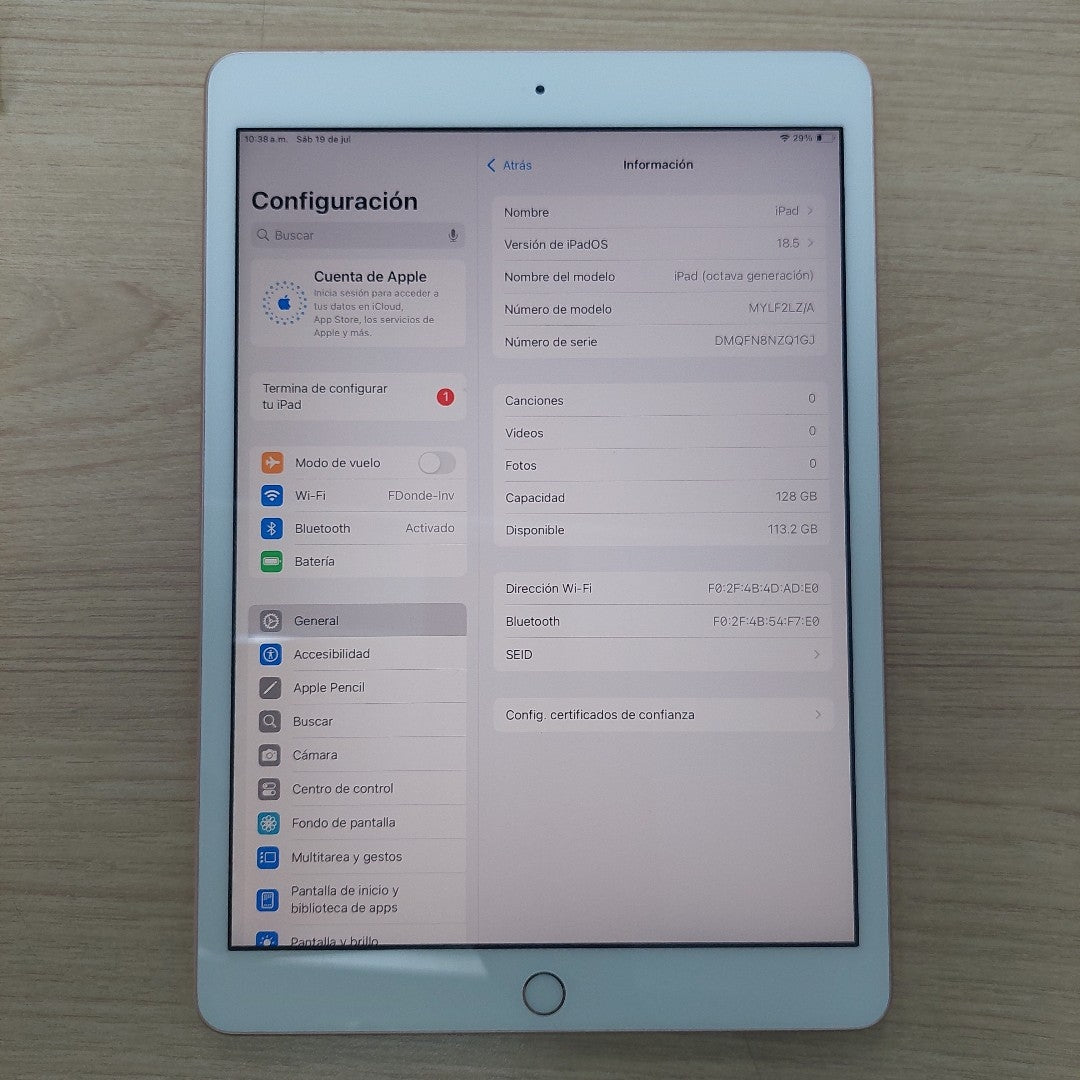 TABLETA APPLE IPAD 8 A2270 128 GB 3 GB RAM (SEMINUEVO)