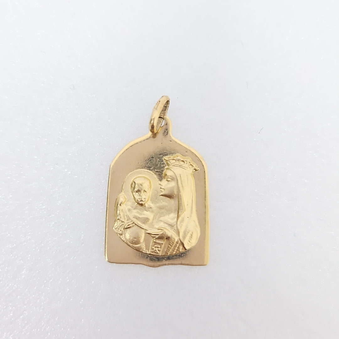 10005REL16200B162 FRD3 MEDALLA FORMA DE CAMPANA CON RELIEVE VIRGEN CON NIÑO ORO 14K 1GRS (NUEVO)