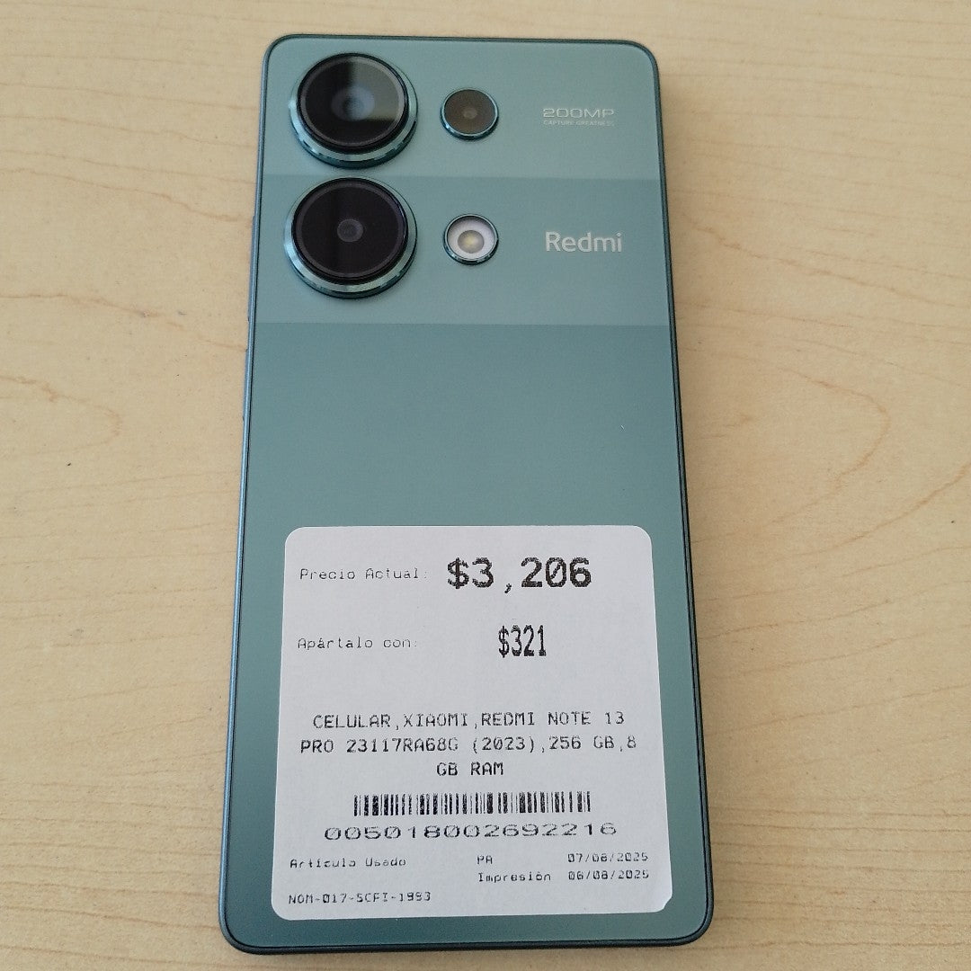 CELULAR XIAOMI REDMI NOTE 13 PRO 23117RA68G (2023) 256 GB 8 GB RAM (SEMINUEVO)