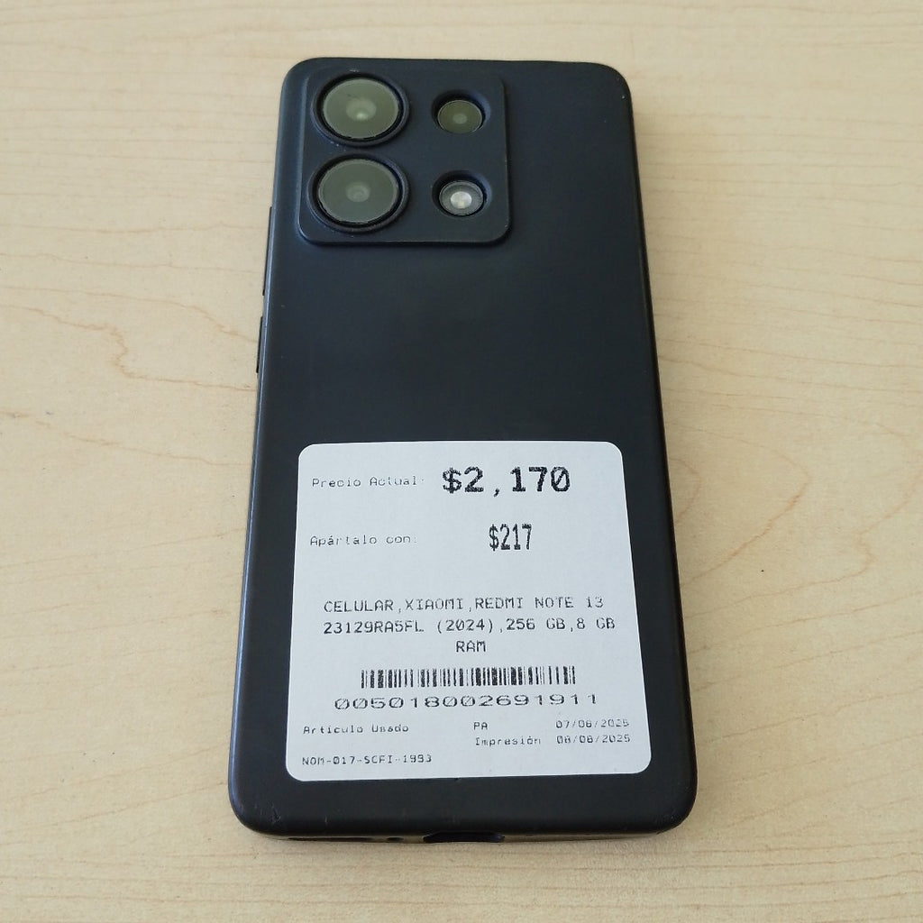 CELULAR XIAOMI REDMI NOTE 13 23129RA5FL (2024) 256 GB 8 GB RAM (SEMINUEVO)