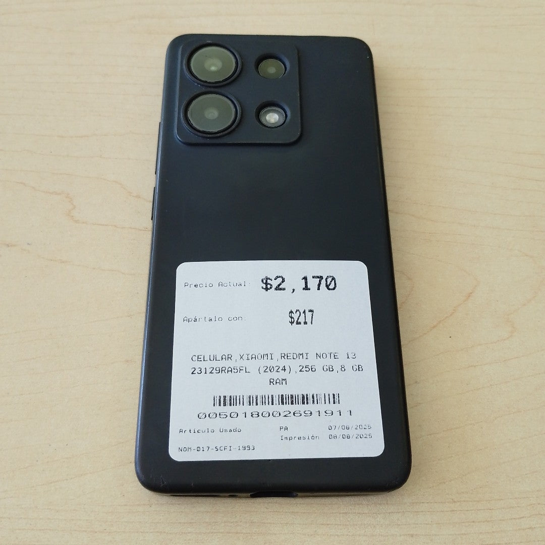 CELULAR XIAOMI REDMI NOTE 13 23129RA5FL (2024) 256 GB 8 GB RAM (SEMINUEVO)