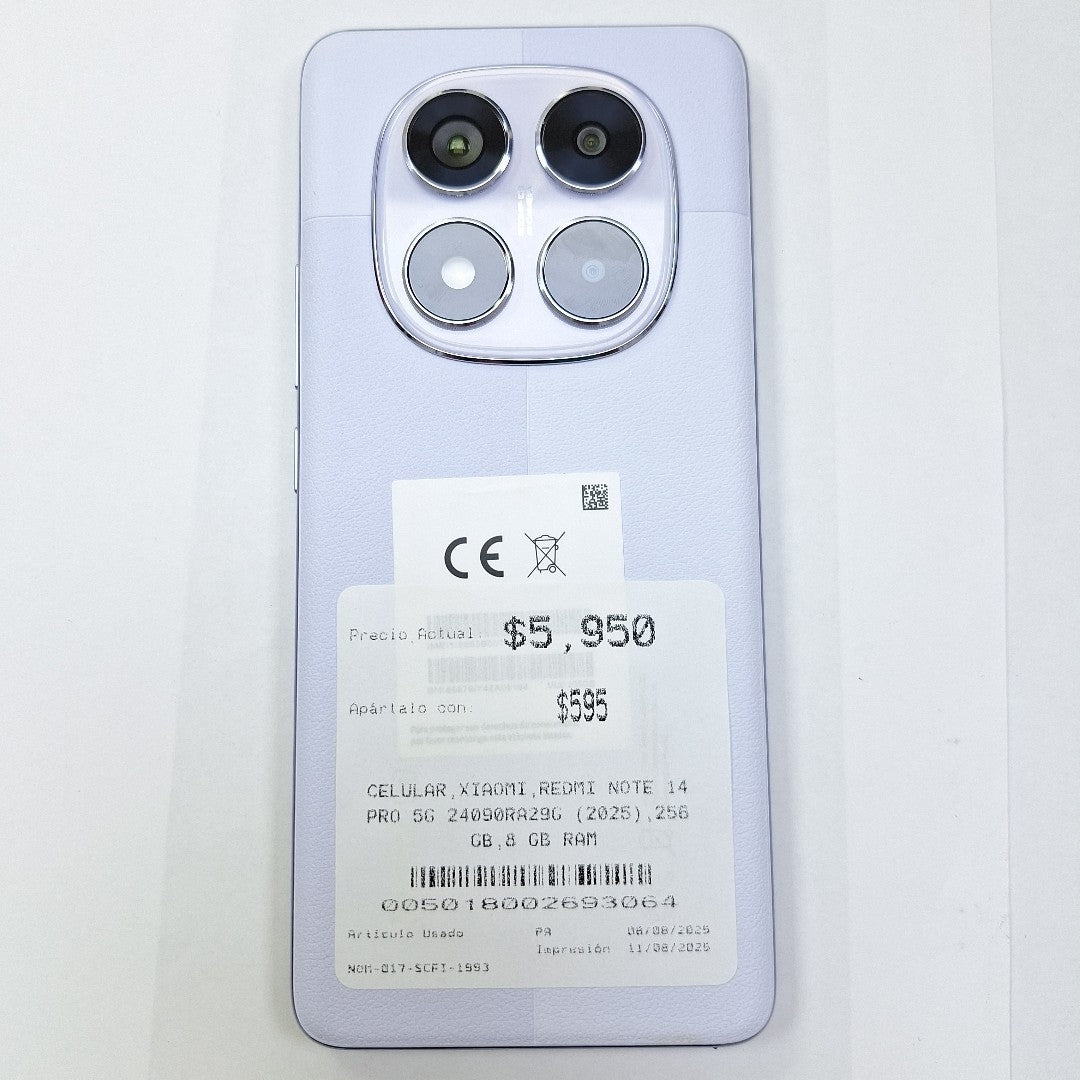 CELULAR XIAOMI REDMI NOTE 14 PRO 5G 24090RA29G (2025) 256 GB 8 GB RAM (SEMINUEVO)