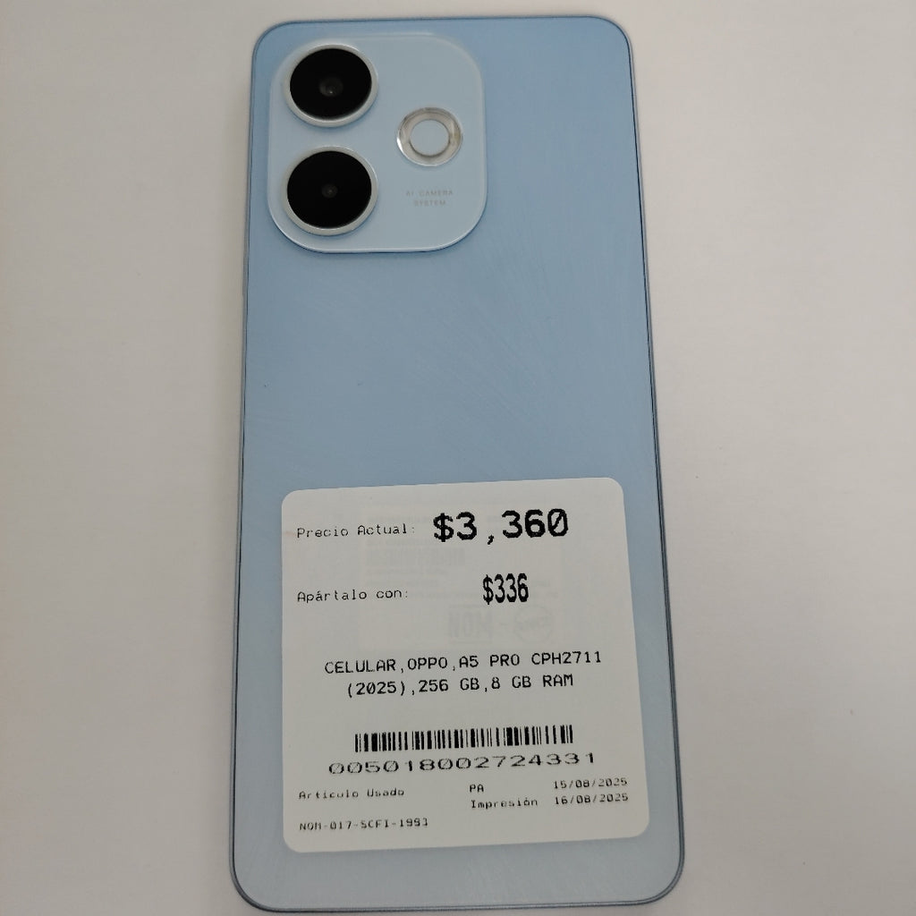 CELULAR OPPO  A5 PRO CPH2711 (2025) 256 GB 8 GB RAM (SEMINUEVO)