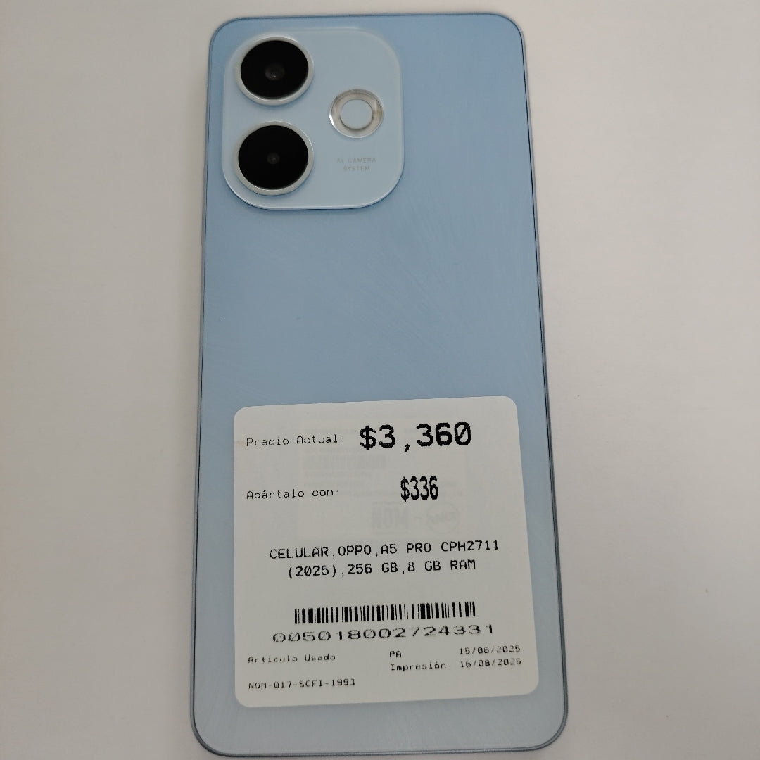 CELULAR OPPO  A5 PRO CPH2711 (2025) 256 GB 8 GB RAM (SEMINUEVO)