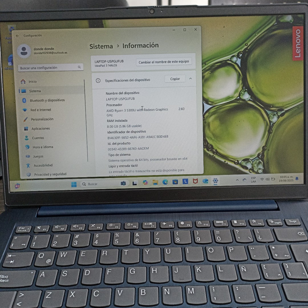 LAPTOP LENOVO IDEAPAD 3 14ALC6 (2022) 512 GB SSD 8 GB RAM (SEMINUEVO)