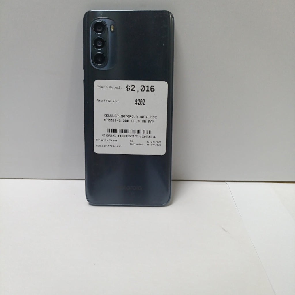 CELULAR MOTOROLA MOTO G52 XT2221-2 256 GB 6 GB RAM (SEMINUEVO)