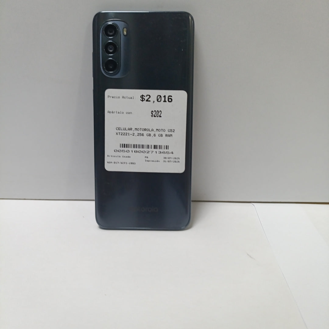 CELULAR MOTOROLA MOTO G52 XT2221-2 256 GB 6 GB RAM (SEMINUEVO)