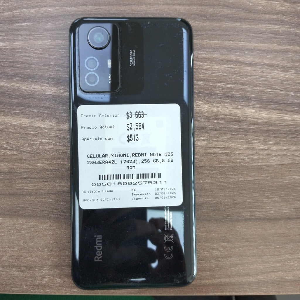 CELULAR XIAOMI REDMI NOTE 12S 2303ERA42L (2023) 256 GB 8 GB RAM (SEMINUEVO)