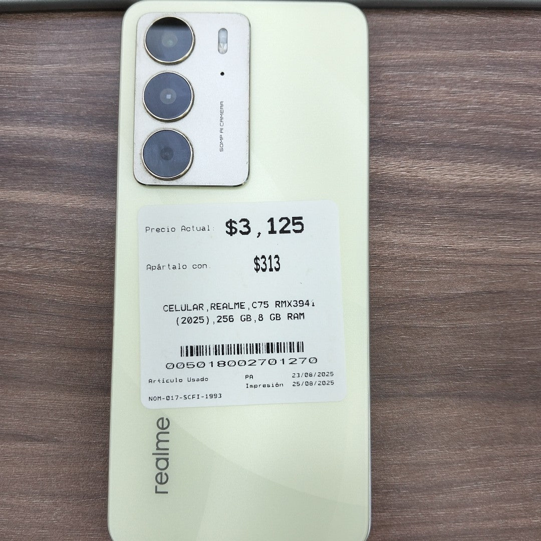 CELULAR REALME C75 RMX3941 (2025) 256 GB 8 GB RAM (SEMINUEVO)