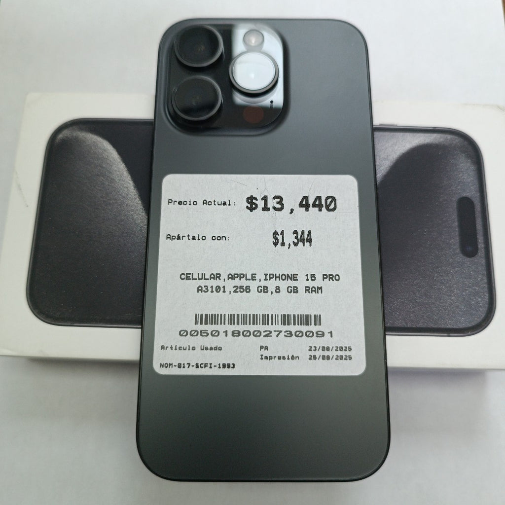 CELULAR APPLE IPHONE 15 PRO A3101 256 GB 8 GB RAM (SEMINUEVO)