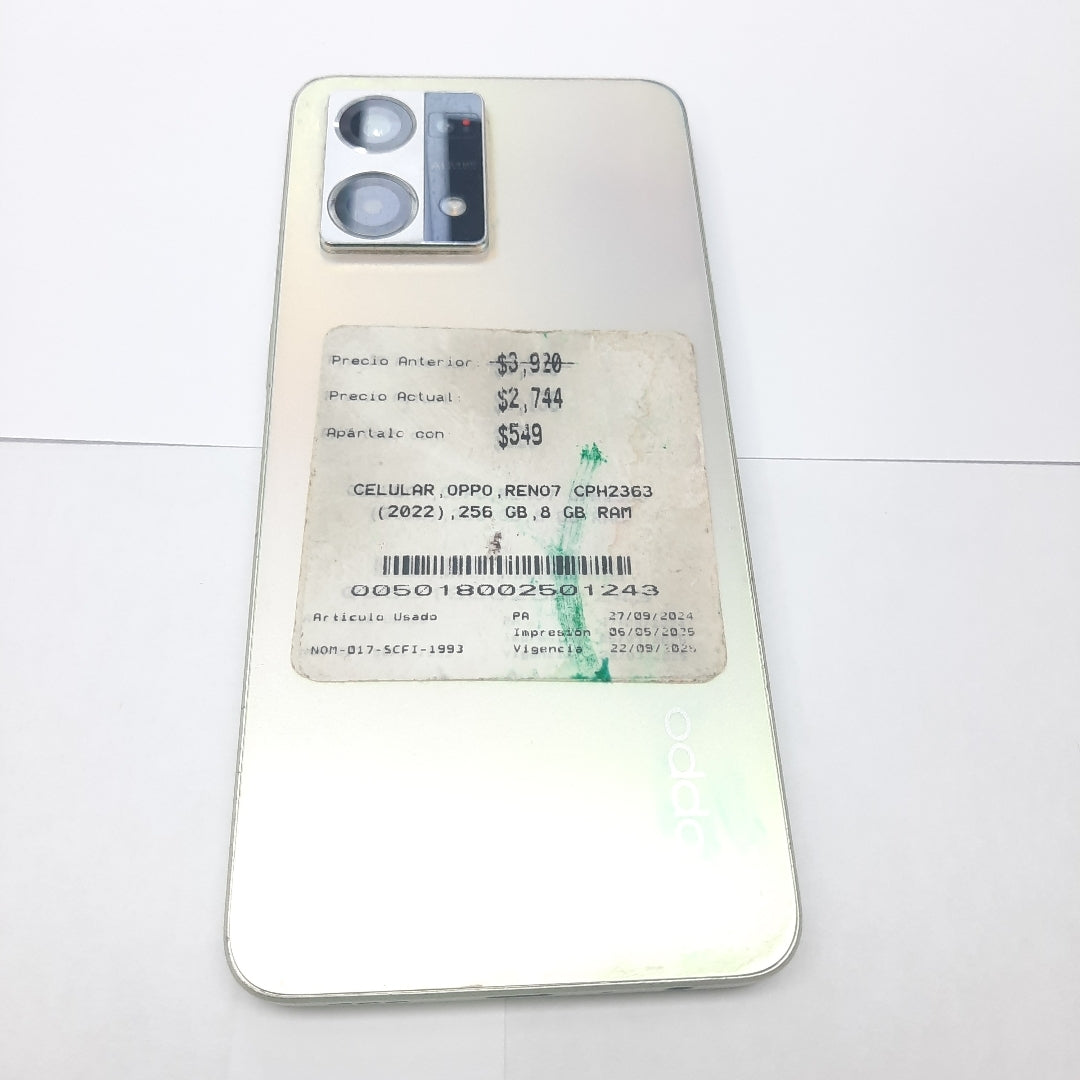 CELULAR OPPO  RENO7 CPH2363 (2022) 256 GB 8 GB RAM (SEMINUEVO)