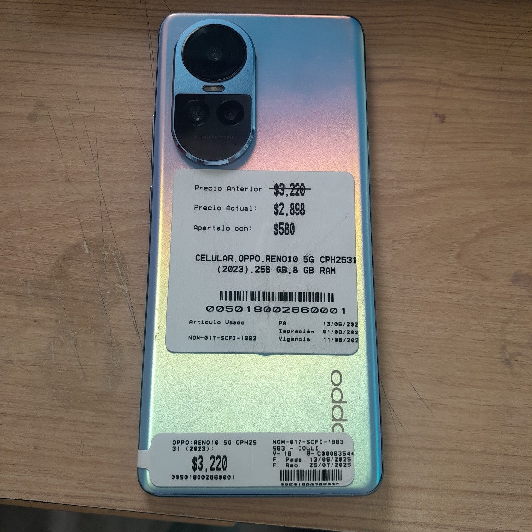 CELULAR OPPO  RENO10 5G CPH2531 (2023) 256 GB 8 GB RAM (SEMINUEVO)