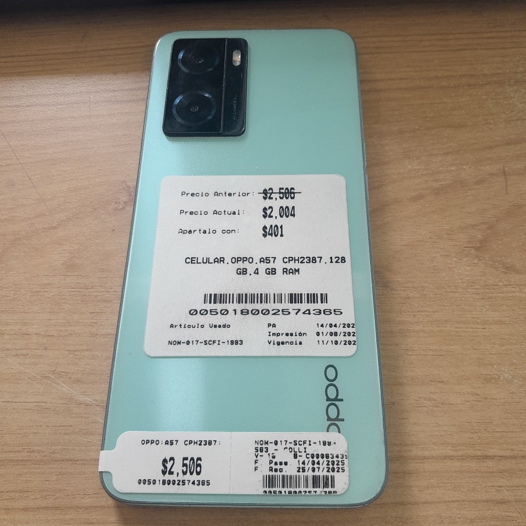 CELULAR OPPO  A57 CPH2387 128 GB 4 GB RAM (SEMINUEVO)