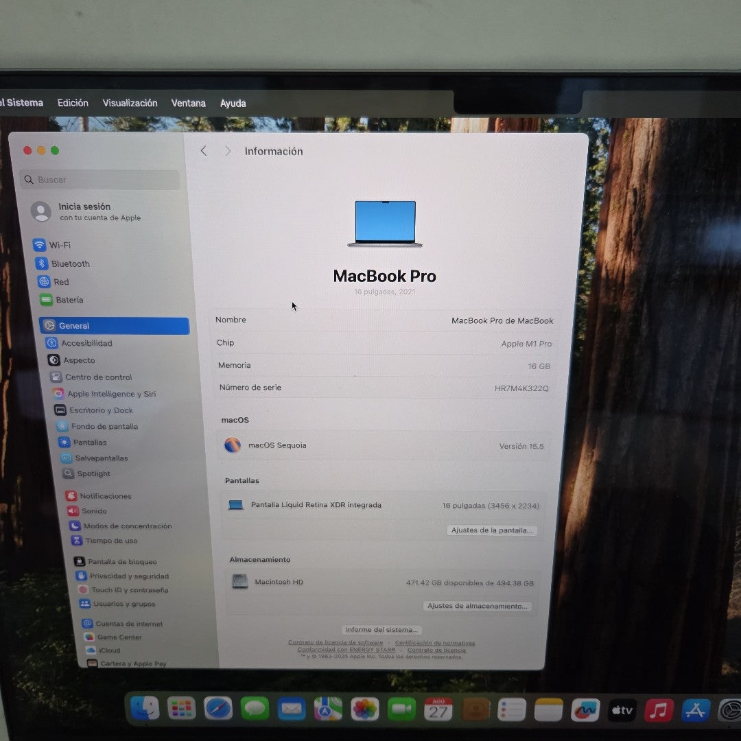 LAPTOP APPLE MACBOOK PRO 16" 2021 3.2 A2485 (10 CPU / 16 GPU) 512 GB SSD 16 GB RAM (SEMINUEVO)