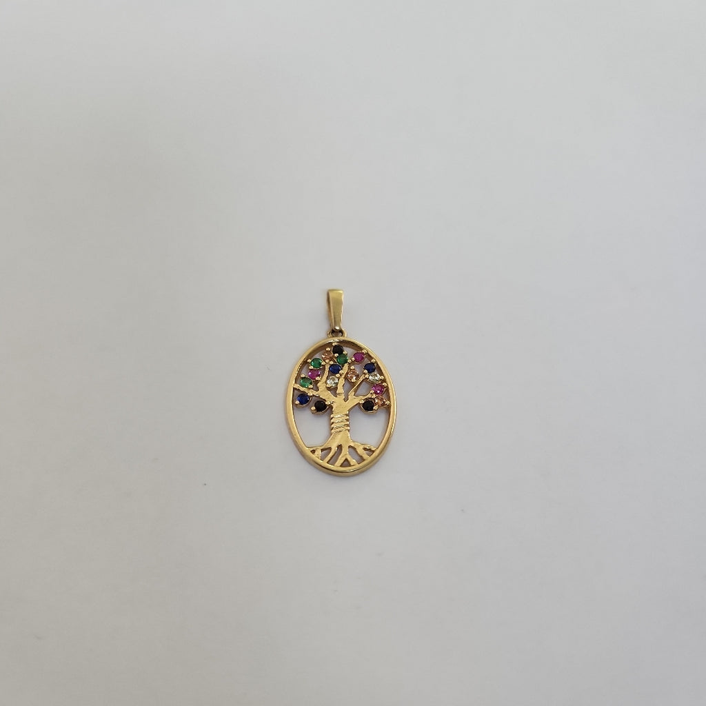 10024DIJ00000B660 FRD6 DIJE OVALADO CON ALBOL Y CIRCONIAS DE COLORES ORO 14K 1.3GRS (NUEVO)