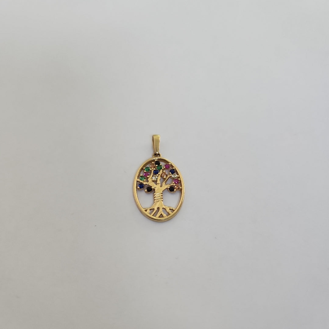 10024DIJ00000B660 FRD6 DIJE OVALADO CON ALBOL Y CIRCONIAS DE COLORES ORO 14K 1.3GRS (NUEVO)