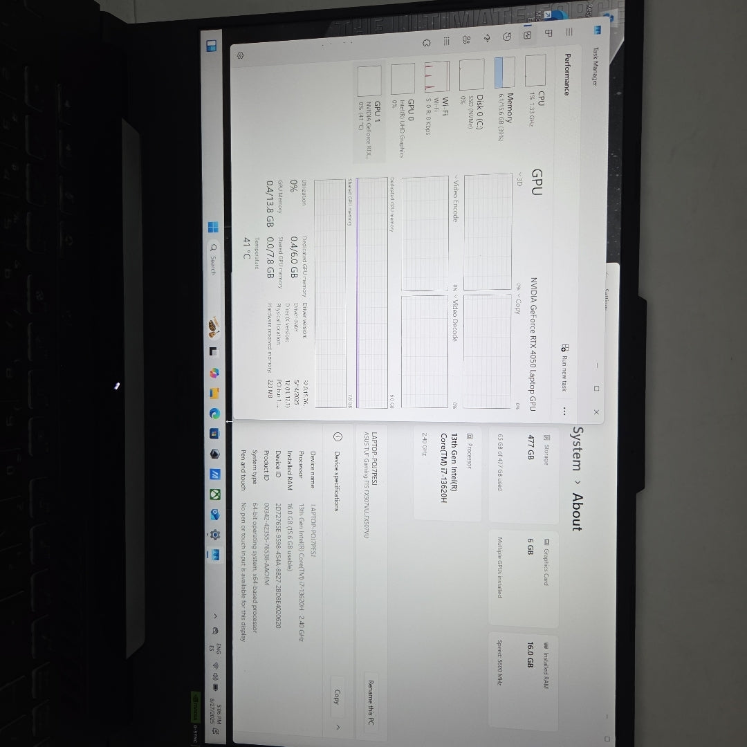 LAPTOP ASUS TUF GAMING F15 FX507VU-LP318W (2024) 512 GB SSD 16 GB RAM (SEMINUEVO)