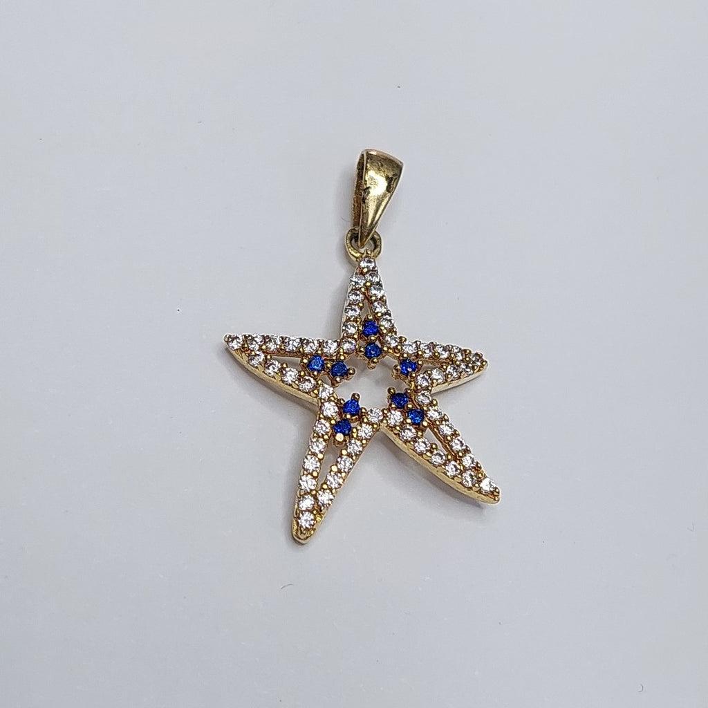 10297DIJ00000B363 FRD5 DIJE ESTRELLA DE MAR CON CIRCONIAS BLANCAS Y AZULES ORO 14K 1.5GRS (NUEVO)