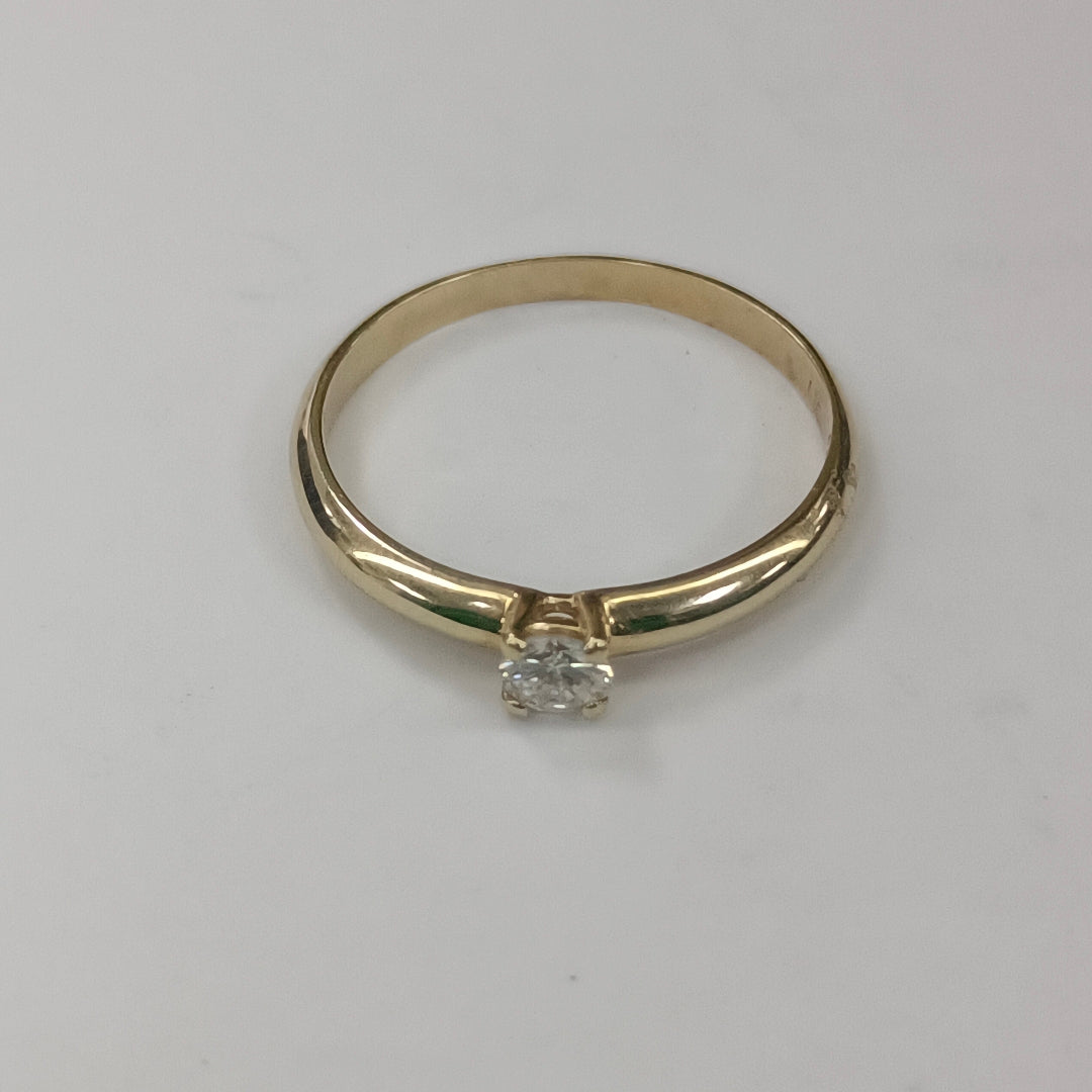 ANILLO SOLITARIO CON DIAMANTE CORTE BRILLANTE 0.19CTS JK SI2, 14K 1.7 G (NUEVO)