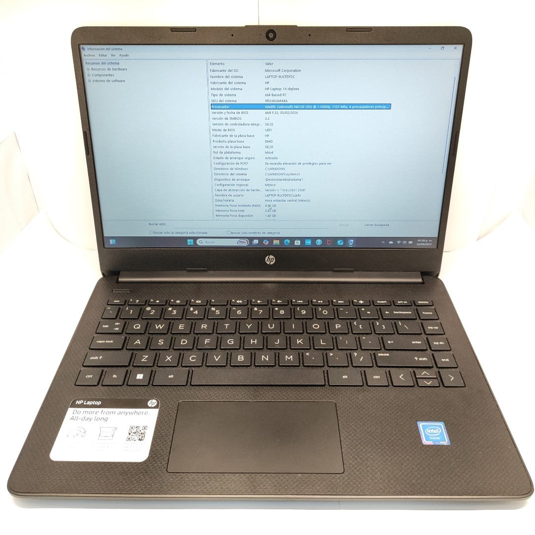 LAPTOP HP 14-DQ0761DX (2025) 128 GB EMMC 4 GB RAM (SEMINUEVO)