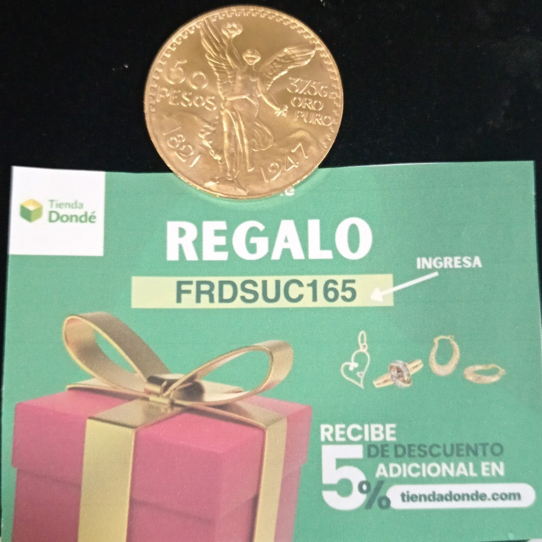 K1 41.6 GRMS - DESC. 0 GRAMOS - 21 K - AVALÚO 77126.4 * * IDENTIFICACIÓN MONEDA NOMINATIVA. * MONEDAS PESOS 50 PESO (SEMINUEVO)