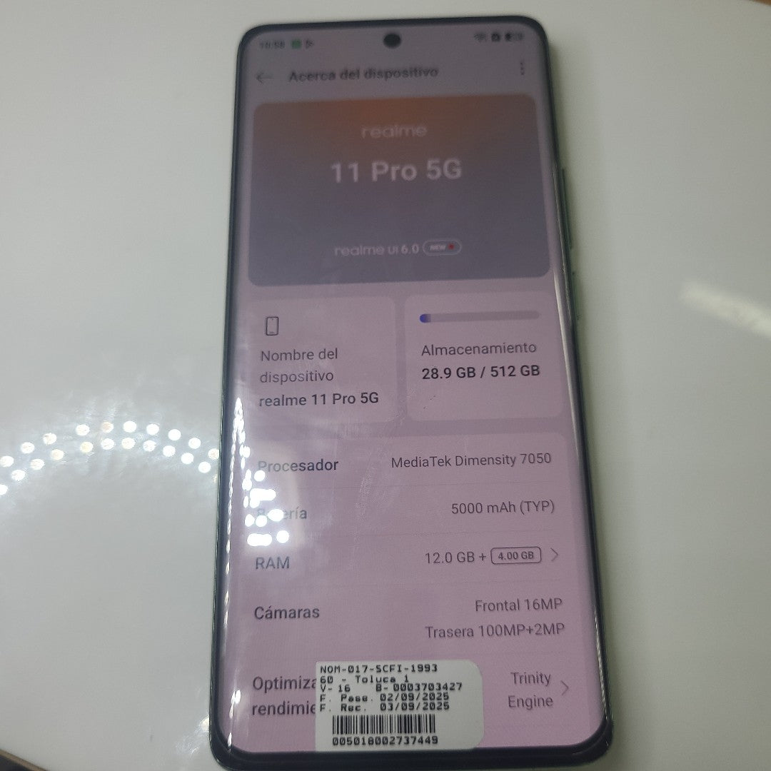CELULAR REALME 11 PRO 5G RMX3771 (2023) 512 GB 12 GB RAM (SEMINUEVO)