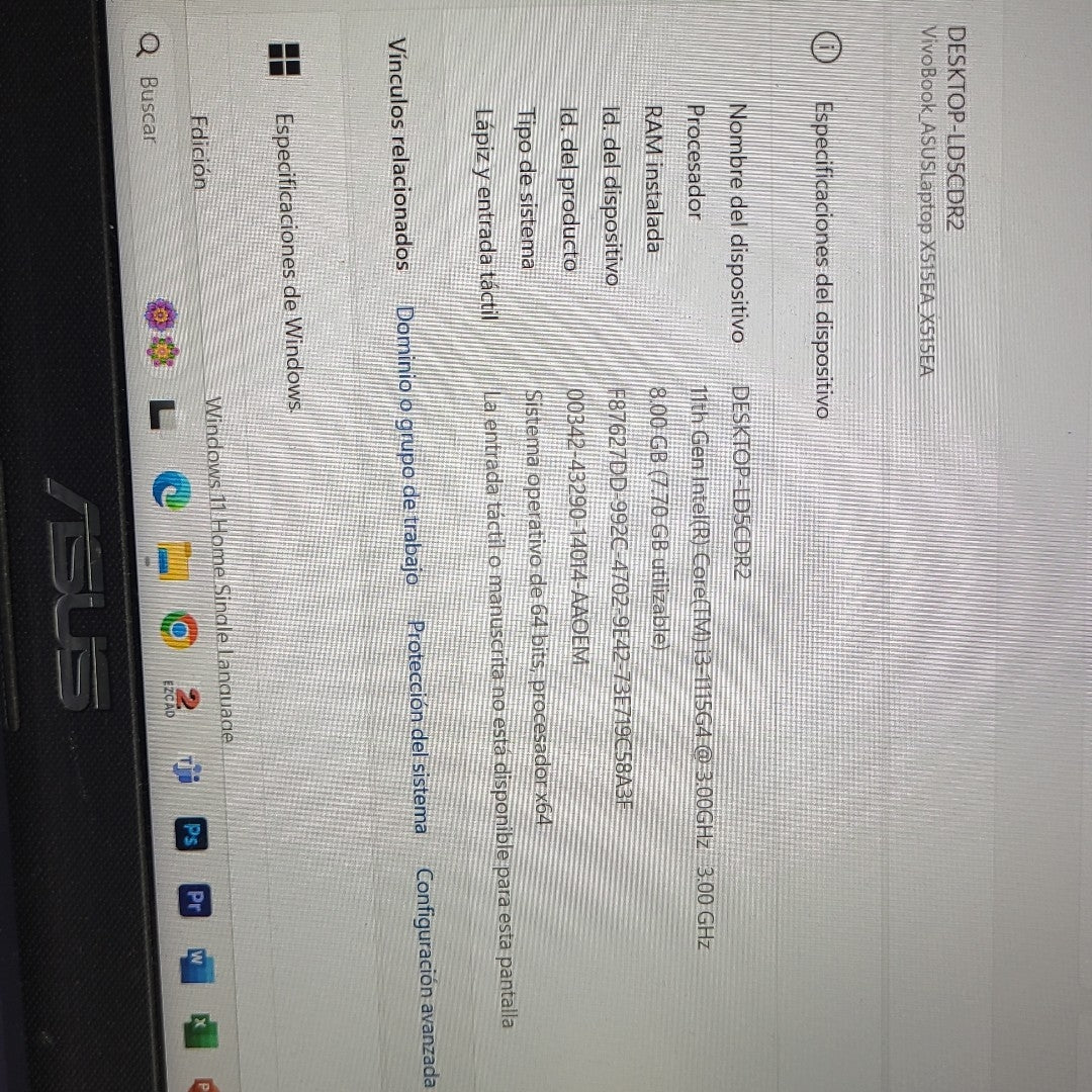 LAPTOP ASUS X515EA-BQ1303W (2022) 256 GB SSD 8 GB RAM (SEMINUEVO)