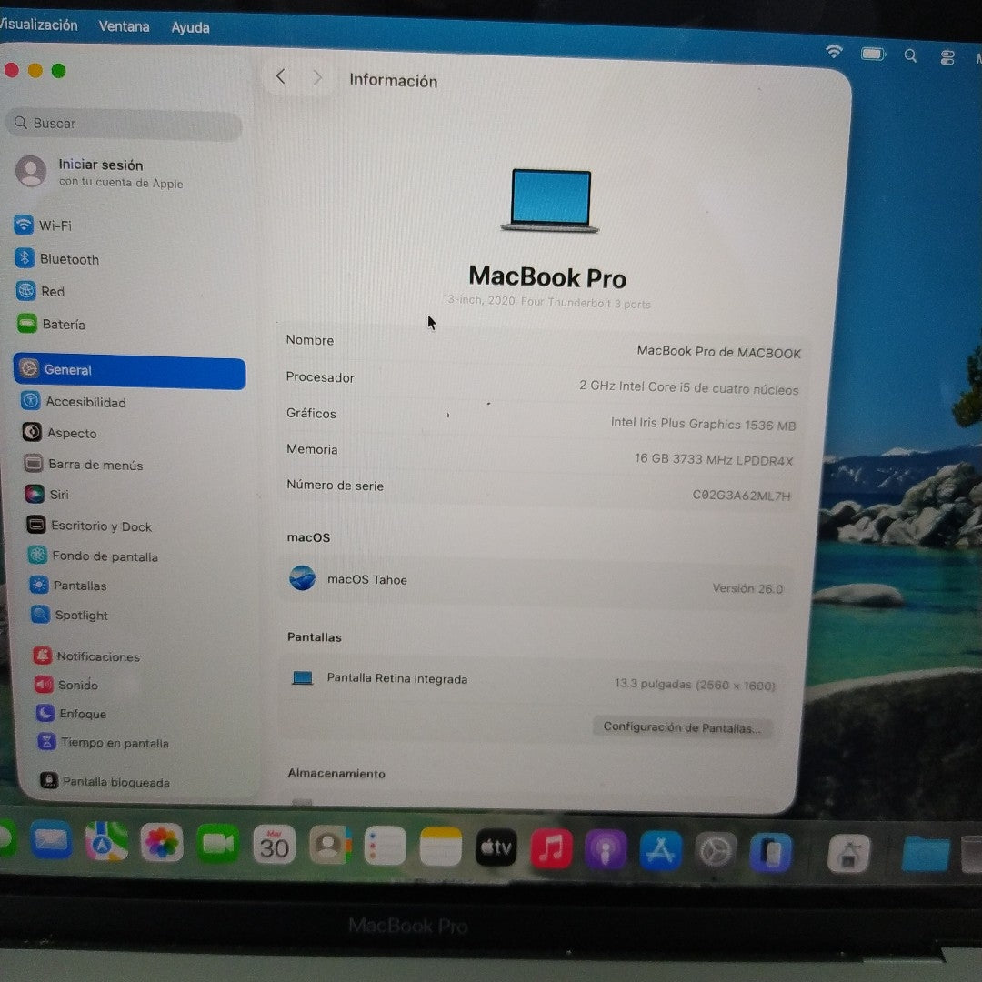 LAPTOP APPLE MACBOOK PRO 13" 2020 2.0 A2251 512 GB SSD 16 GB RAM (SEMINUEVO)