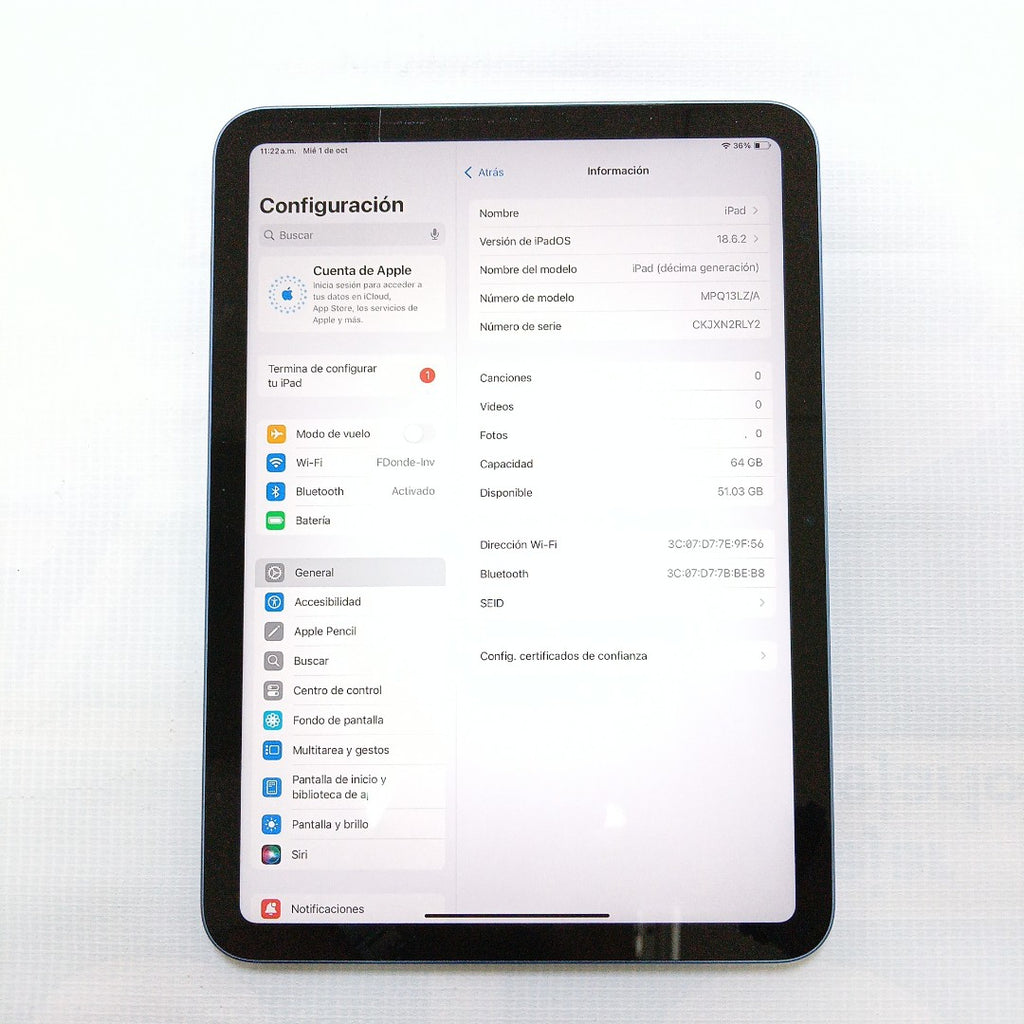 TABLETA APPLE IPAD 10 A2696 64 GB 4 GB RAM (SEMINUEVO)