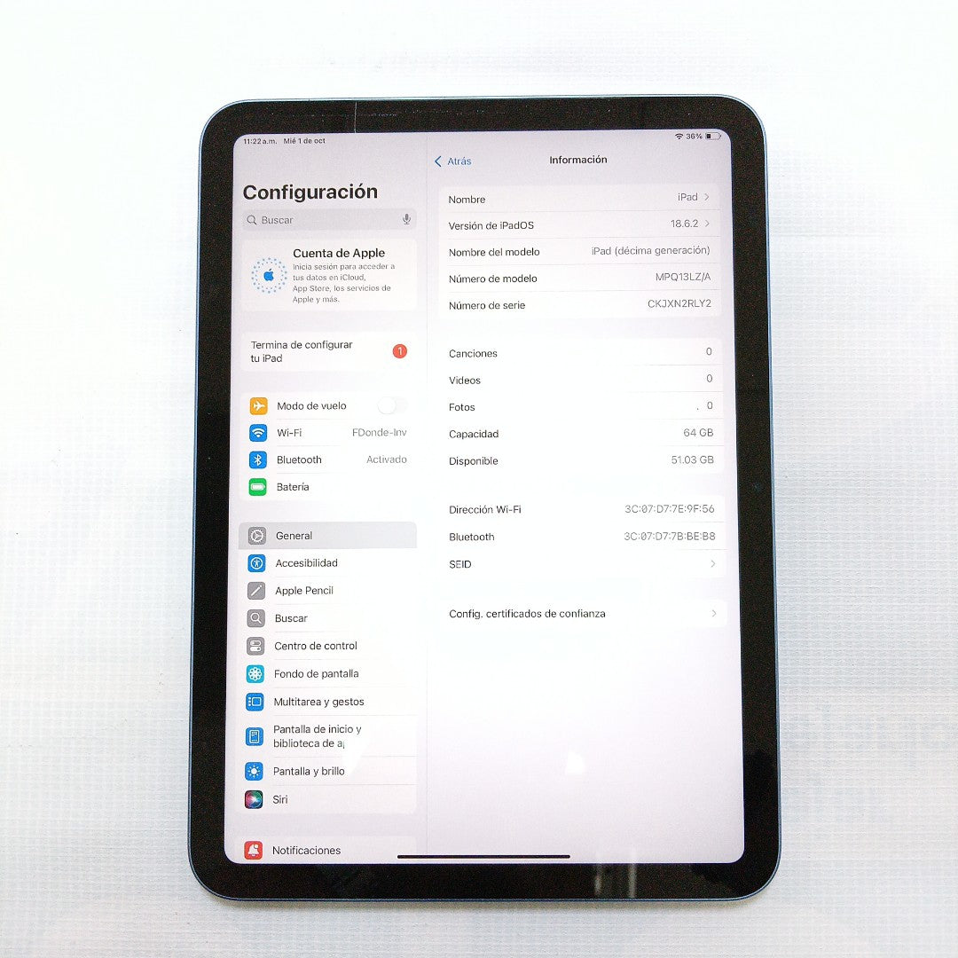TABLETA APPLE IPAD 10 A2696 64 GB 4 GB RAM (SEMINUEVO)