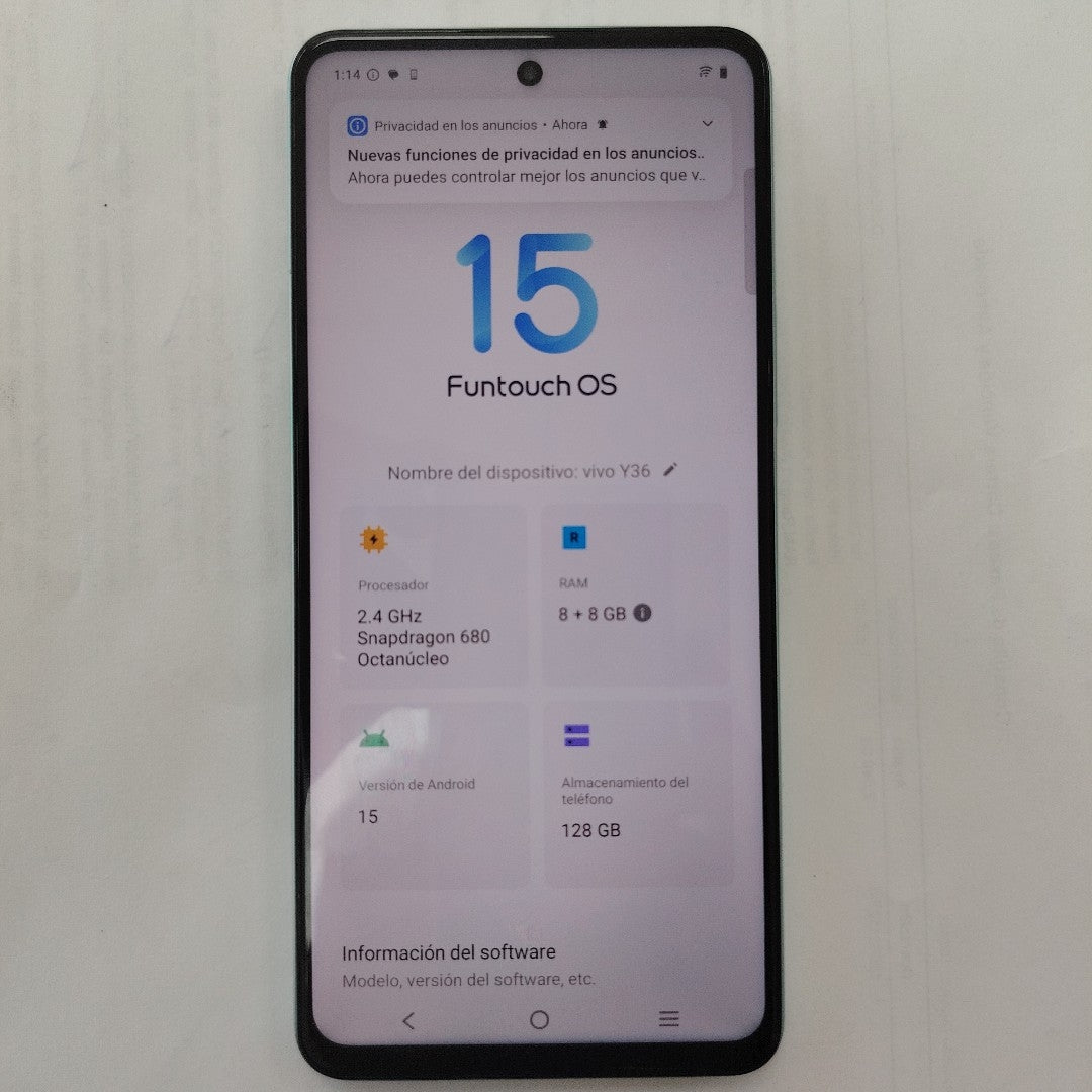 CELULAR VIVO Y36 V2247 128 GB 8 GB RAM (SEMINUEVO)