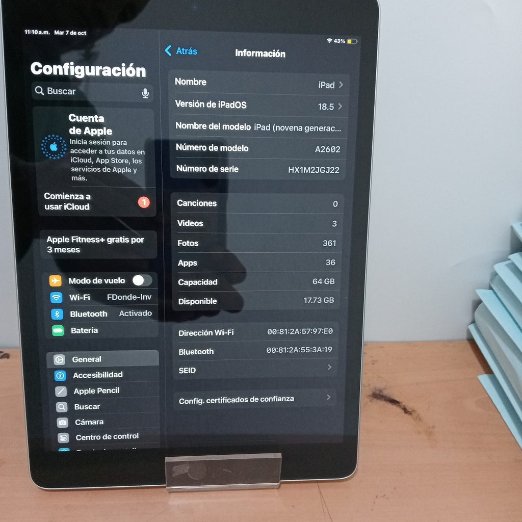 TABLETA APPLE IPAD 9 A2602 64 GB 3 GB RAM (SEMINUEVO)
