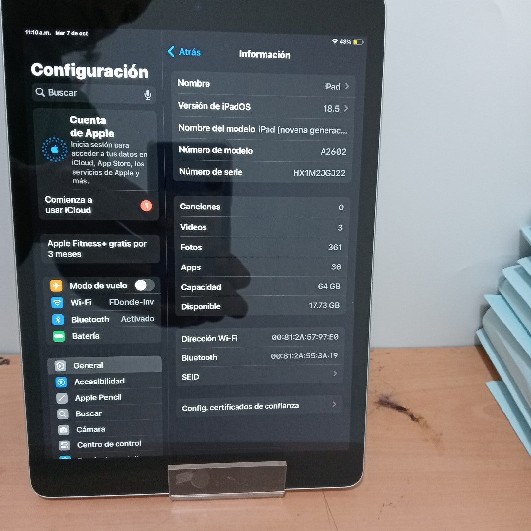 TABLETA APPLE IPAD 9 A2602 64 GB 3 GB RAM (SEMINUEVO)